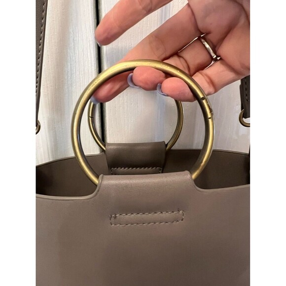 Anthropologie Taupe Gray bracelet Satchel Crossbody Leather Tassel Solid Neutral - Picture 8 of 10